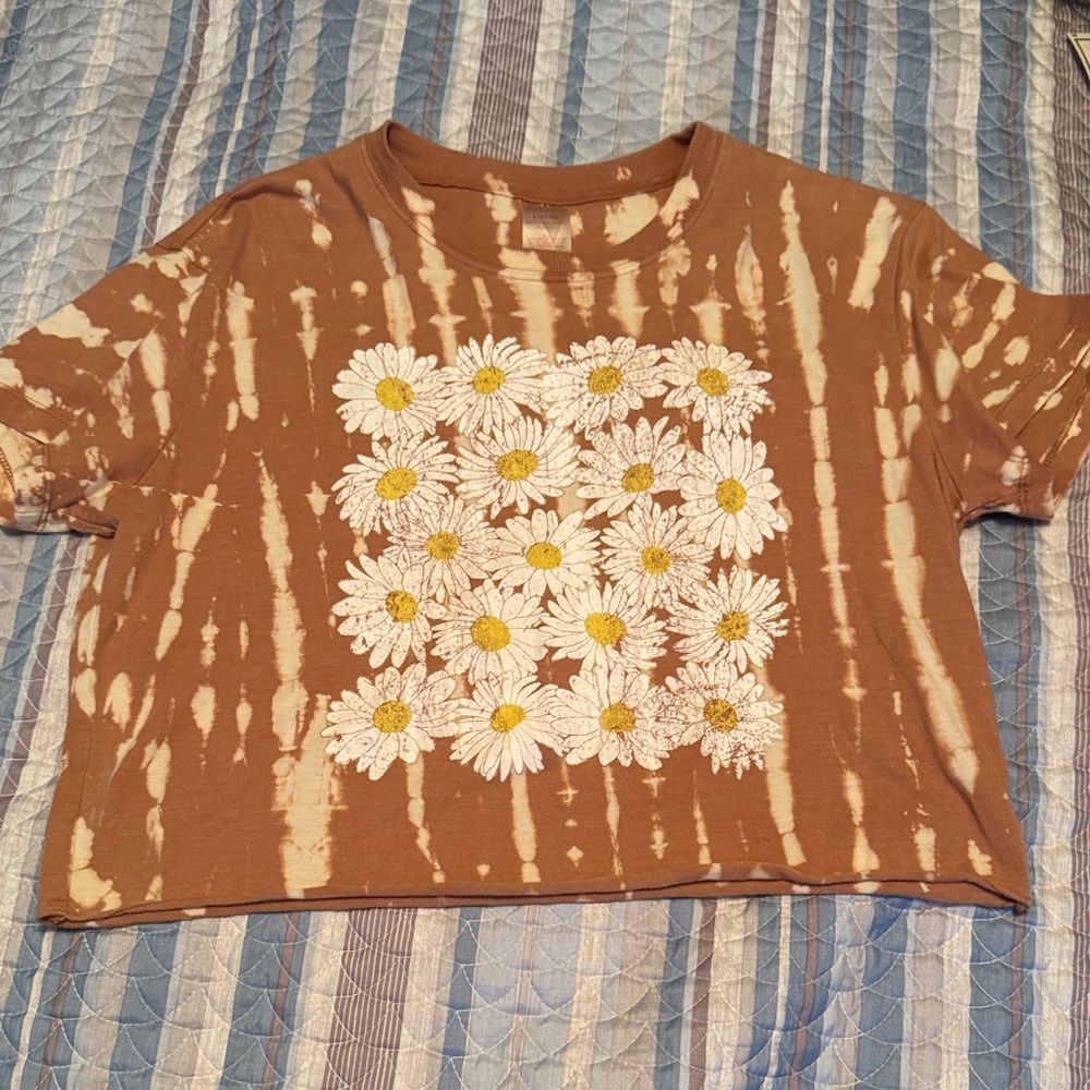 No Boundaries Brown Tie-Dye Crop Top with Daisy Print